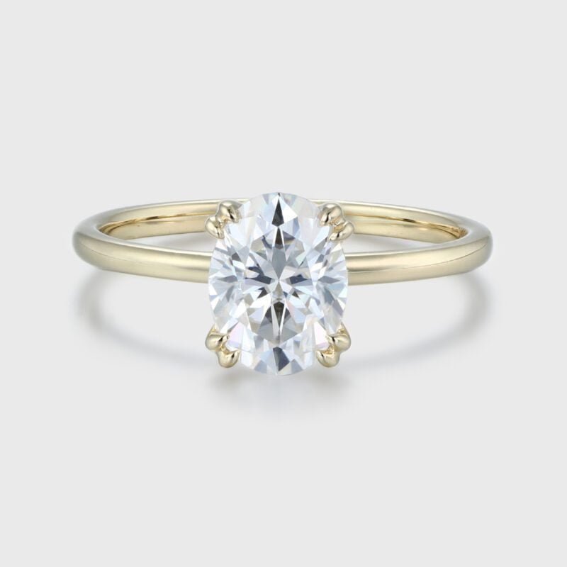 2CT Oval Shaped Moissanite Engagement Ring Solid 14K Yellow Gold Ring Classy Moissanite Ring Unique Art Deco Ring Anniversary Gift Ring