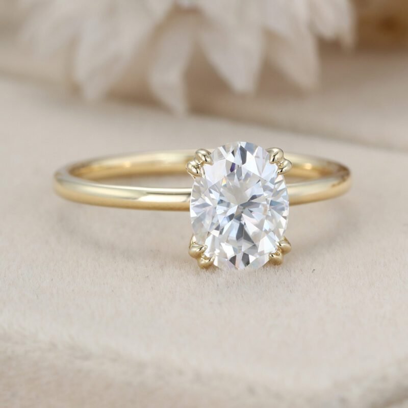 2CT Oval Shaped Moissanite Engagement Ring Solid 14K Yellow Gold Ring Classy Moissanite Ring Unique Art Deco Ring Anniversary Gift Ring