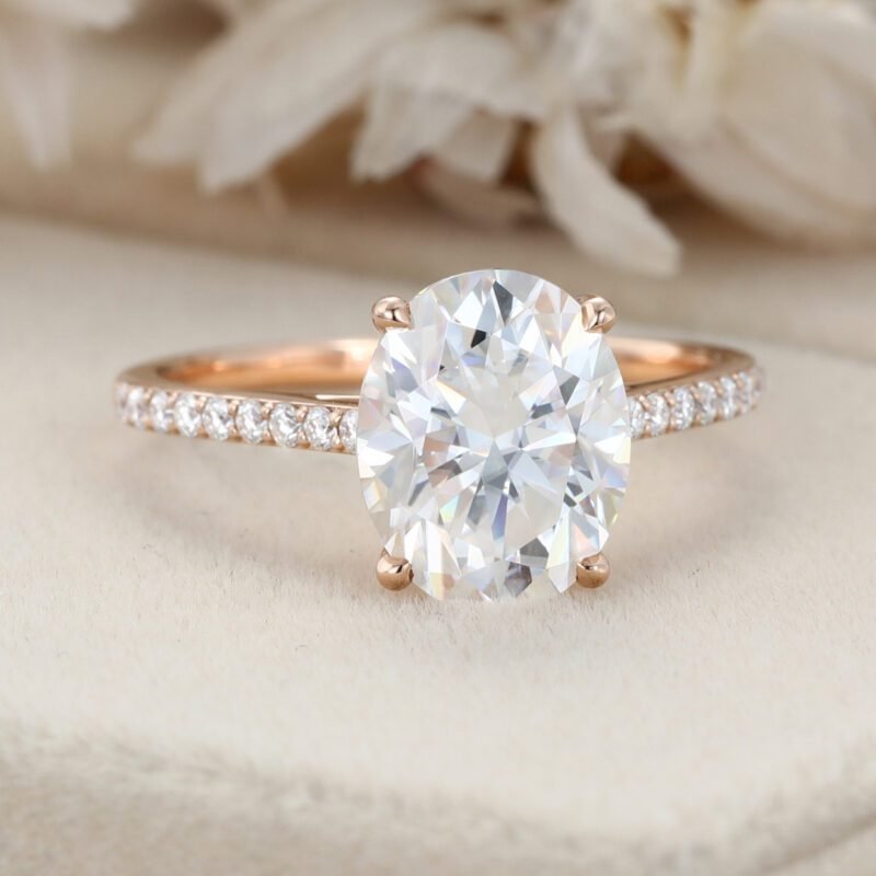 2CT Oval cut Moissanite engagement ring women Unique Rose gold moissanite ring Vintage Half Eternity wedding ring Bridal promise Anniversary