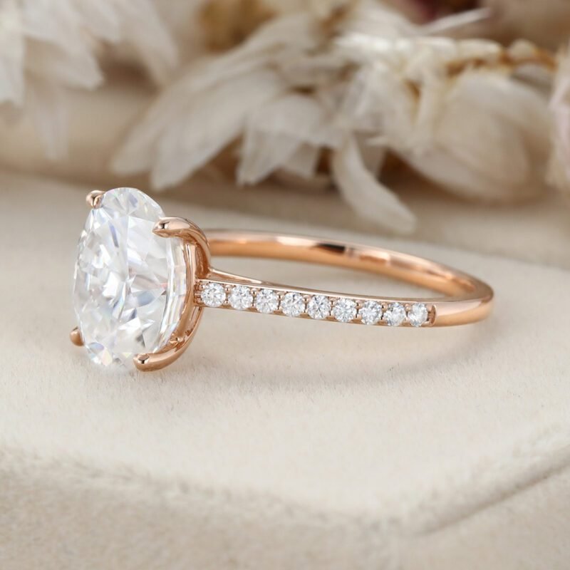 2CT Oval cut Moissanite engagement ring women Unique Rose gold moissanite ring Vintage Half Eternity wedding ring Bridal promise Anniversary