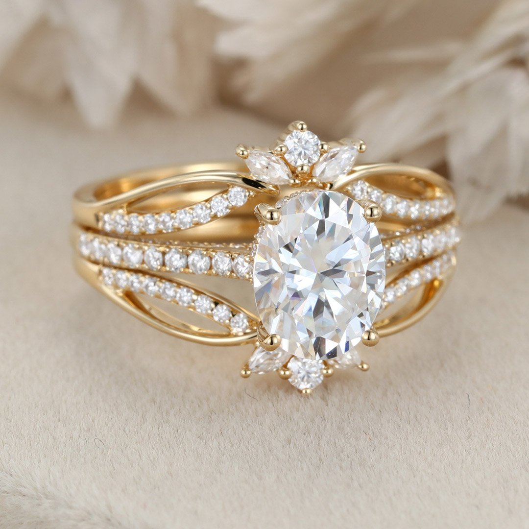 Vintage Marquise Nature Inspired Wedding Ring Set Moissanite