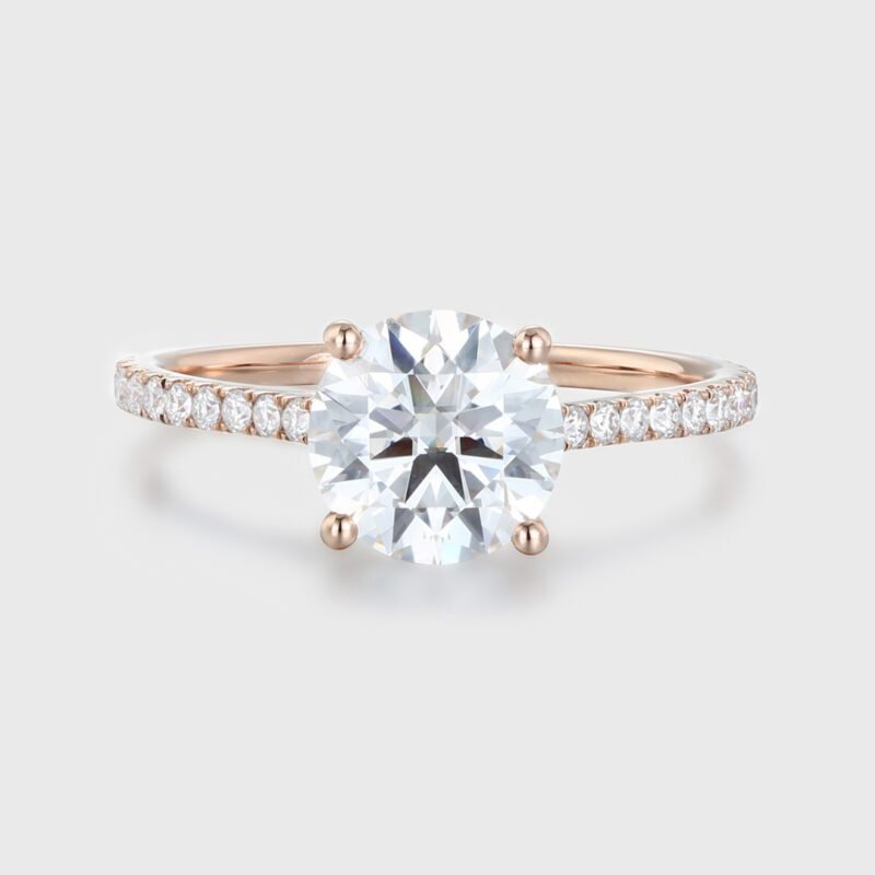 1.5CT Cut Round Moissanite Half Eternity Engagement Ring In 14K Rose Gold