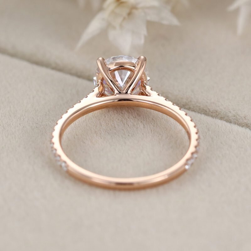 2CT Round Moissanite Engagement Ring Vintage Rose Gold Diamond Ring Half Eternity Moissanite Diamond Wedding Ring Promise Anniversary Gift,