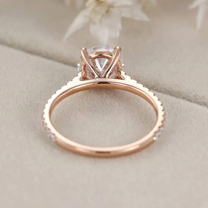 2CT Round Moissanite Engagement Ring Vintage Rose Gold Diamond Ring Half Eternity Moissanite Diamond Wedding Ring Promise Anniversary Gift,