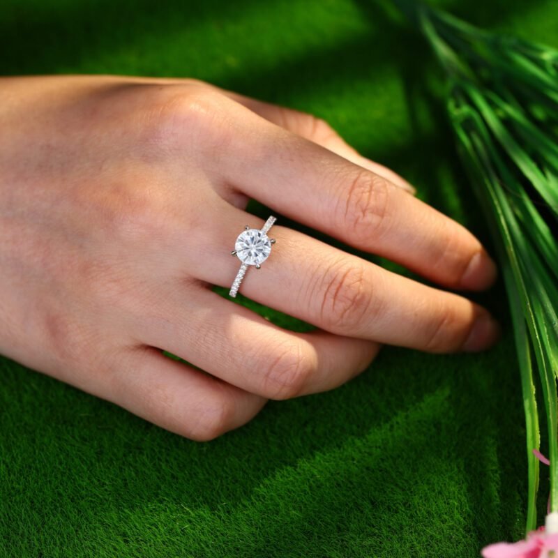 2CT Round Moissanite Engagement Ring Vintage White gold Diamond ring Half Eternity Moissanite | Diamond wedding ring promise Anniversary