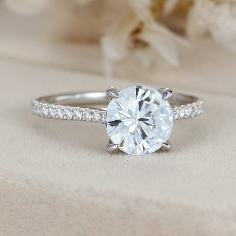 2CT Round Moissanite Engagement Ring Vintage White gold Diamond ring Half Eternity Moissanite | Diamond wedding ring promise Anniversary