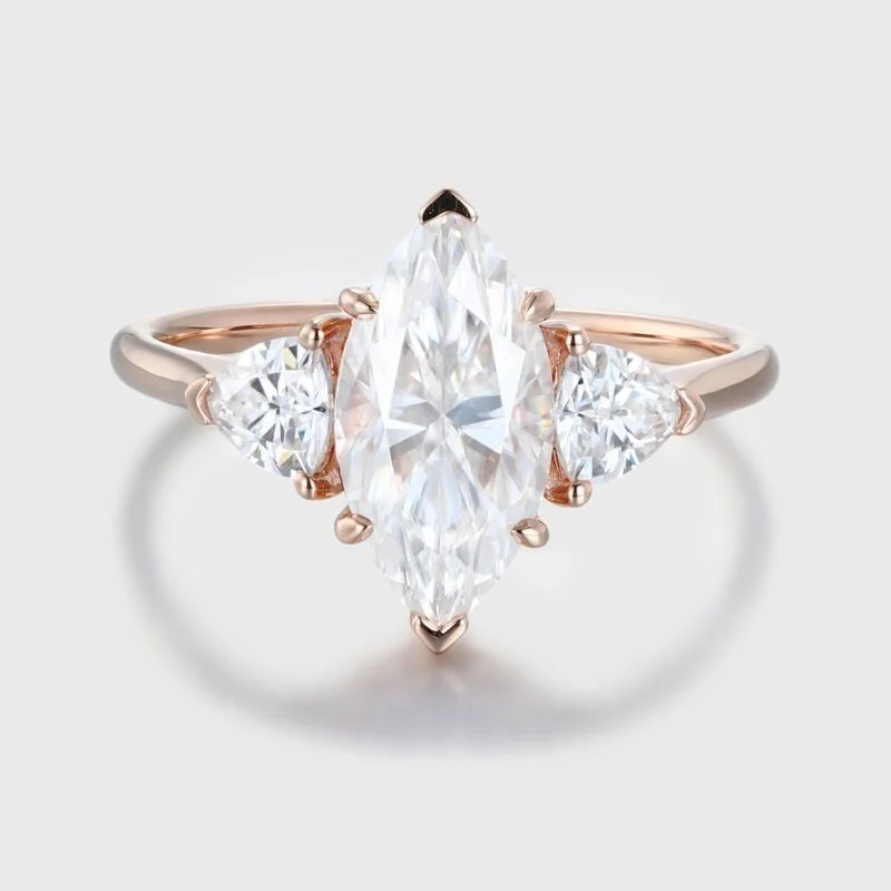 2ct Marquise Moissanite Engagement Ring Vintage Unique Rose gold engagement Ring three stone ring wedding Promise Bridal Anniversary gift