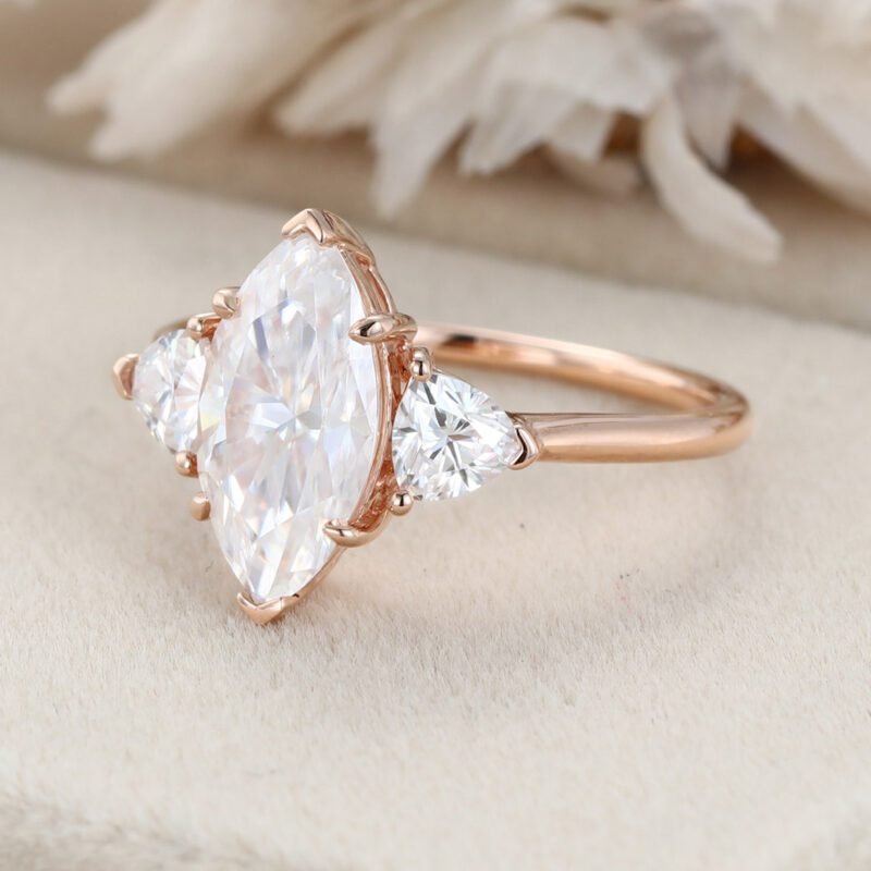 2ct Marquise Moissanite Engagement Ring Vintage Unique Rose gold engagement Ring three stone ring wedding Promise Bridal Anniversary gift