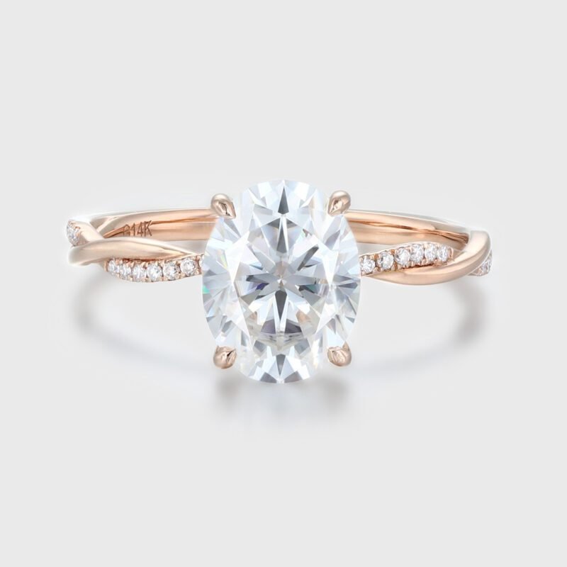2CT Oval Moissanite Twist Engagement Ring In 14k Rose Gold