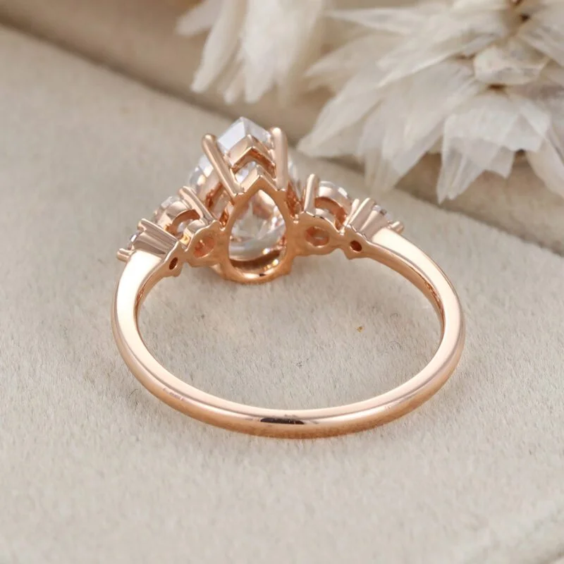 2ct Pear Moissanite engagement ring Unique Rose gold engagement ring women vintage Marquise cluster ring Bridal promise ring Anniversary