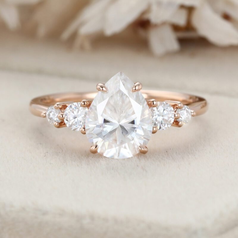 2ct Pear Moissanite engagement ring Unique Rose gold engagement ring women vintage Marquise cluster ring Bridal promise ring Anniversary