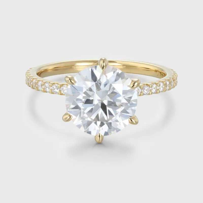 3 Carat Round Cut Promise Ring Pave Set Side-Stone Round Moissanite Engagement Ring 14k Solid Gold Moissanite Ring for Women