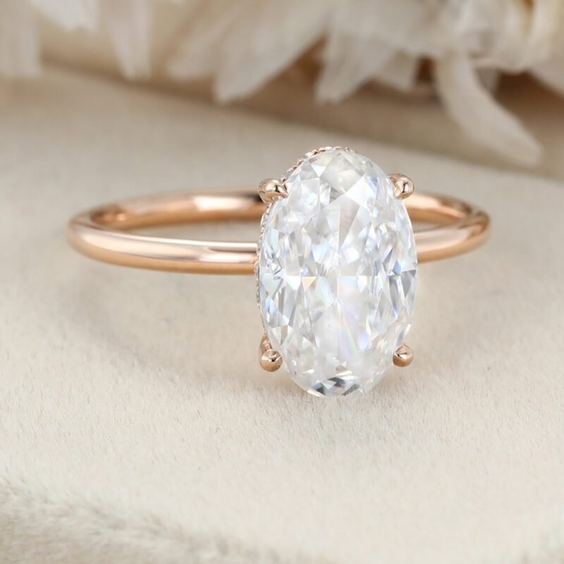 3.0CT Unique Oval Moissanite Engagement Ring Vintage Rose gold engagement ring solitaire engagement ring wedding Promise Anniversary Gift