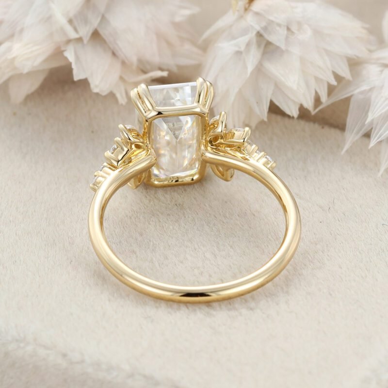 3.5 Carats Emerald Cut Moissanite Engagement Ring Vintage 14K Rose Gold Cluster Diamond Ring