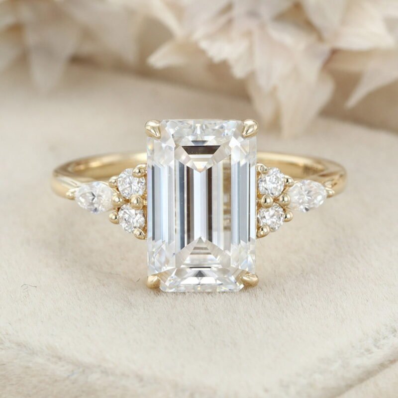 3.5CT Emerald Cut Moissanite Ring 14k Rose Gold Engagement Ring Holiday Gift