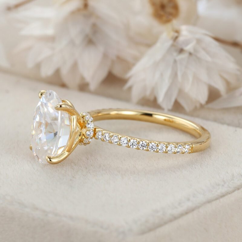 3.5ct Oval Shaped Ring Antique Oval Moissanite Engagement Ring Vintage 14K Rose Gold Wedding Ring