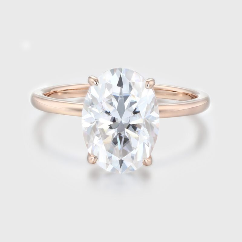 3.5 Ct Solitaire Oval Moissanite Engagement Ring In 14K Rose Gold