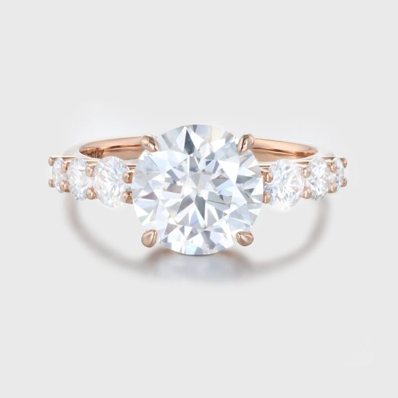 3CT Round cut Moissanite Engagement Ring Vintage Unique Solid 14k Rose gold Moissanite engagement ring Bridal Promise Anniversary gift