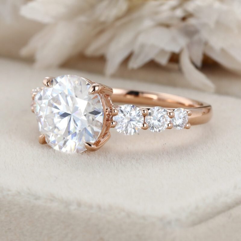 3CT Round cut Moissanite Engagement Ring Vintage Unique Solid 14k Rose gold Moissanite engagement ring Bridal Promise Anniversary gift