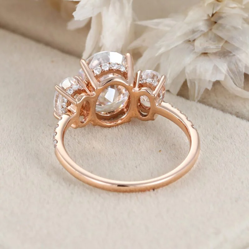 3ct Oval Moissanite Engagement Ring three stones Unique Rose gold cluster engagement Ring moissanite ring Promise Bridal Anniversary gift