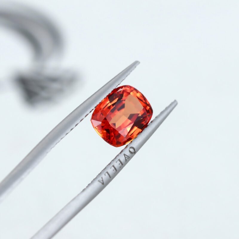 4 Carat Cushion Cut Lab Grown Orange Sapphire Loose Stone Padparadscha Sunset