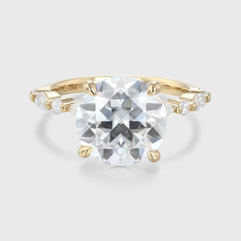 4 Carat Round Cut Moissanite Engagement Ring Vintage 14K Yellow Gold Art Deco Ring