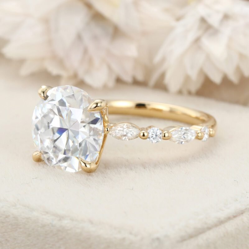 4CT Round Cut Moissanite Engagement Ring Vintage 14K Yellow Gold Art Deco Ring