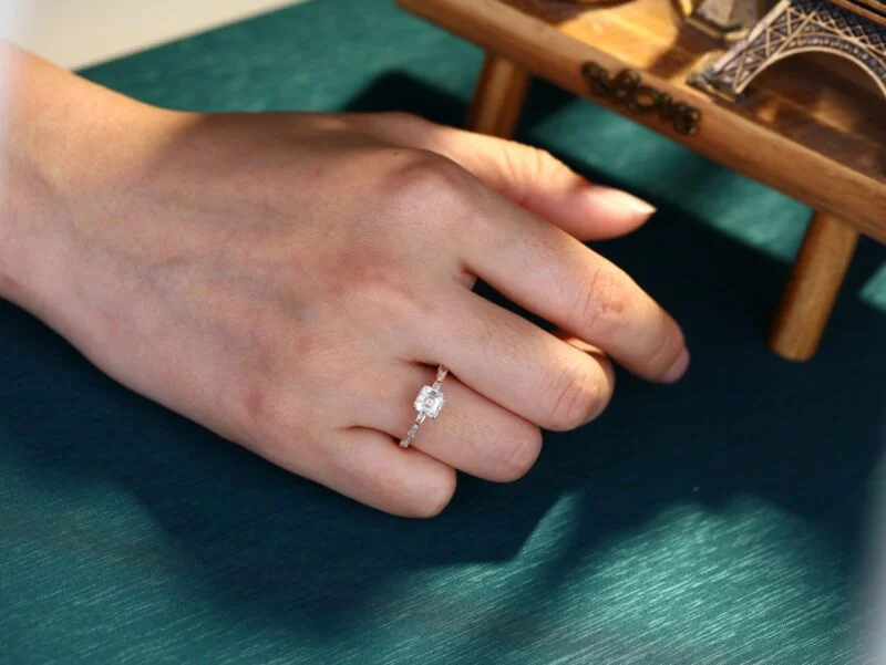 5.0mm Asscher cut Moissanite engagement ring Straight Baguette Cut Moissanite Wedding Ring Art Deco ring Bridal Promise Anniversary gift for her