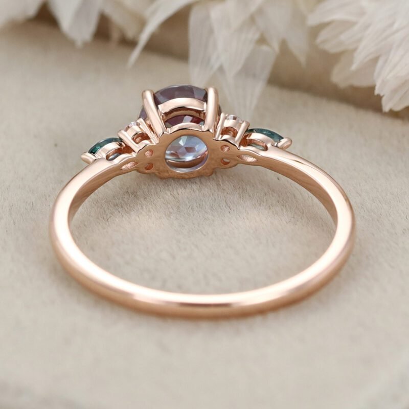6.5mm Round Cut Lab Alexandrite Ring Vintage 14K Rose Gold Art Deco Engagement Ring