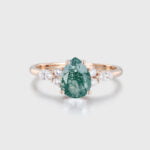 6x8mm Pear Cut Natural Green Moss Agate Ring For Women 14k Rose Gold Promise Wedding Gift For Her