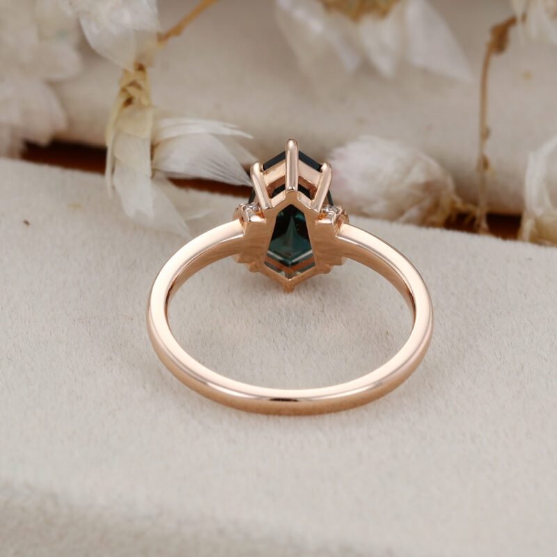 7*10mm Shield Shape Lab Blue green sapphire engagement ring Vintage Rose gold Moissanite engagement ring Diamond Wedding Anniversary gift