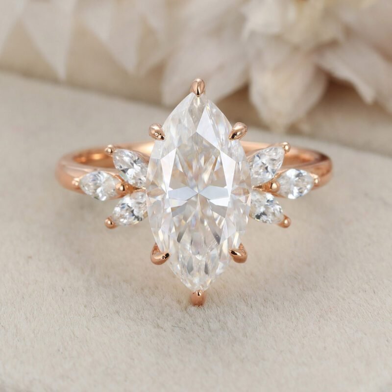7x14mm Marquise Cut Moissanite Engagement Ring Vintage Unique Yellow Gold Ring Marquise Diamond Ring Wedding Anniversary Ring Gift