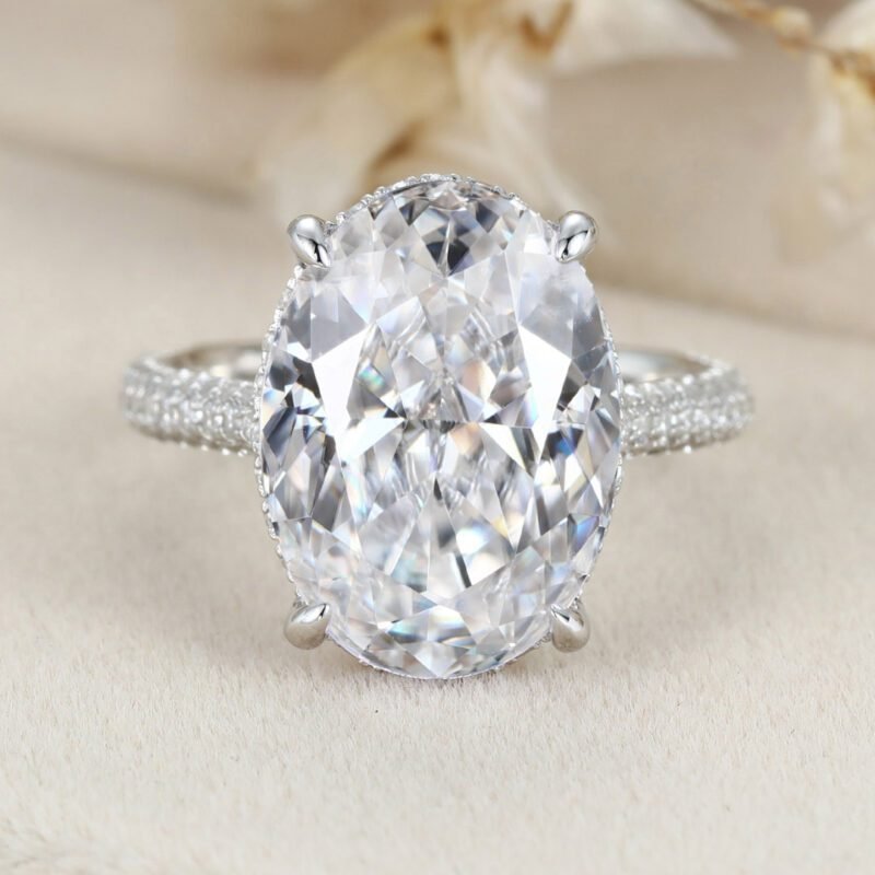 8CT Oval Moissanite Engagement Ring Vintage White gold Diamond ring Half Eternity Moissanite|Diamond wedding ring Bridal promise Anniversary