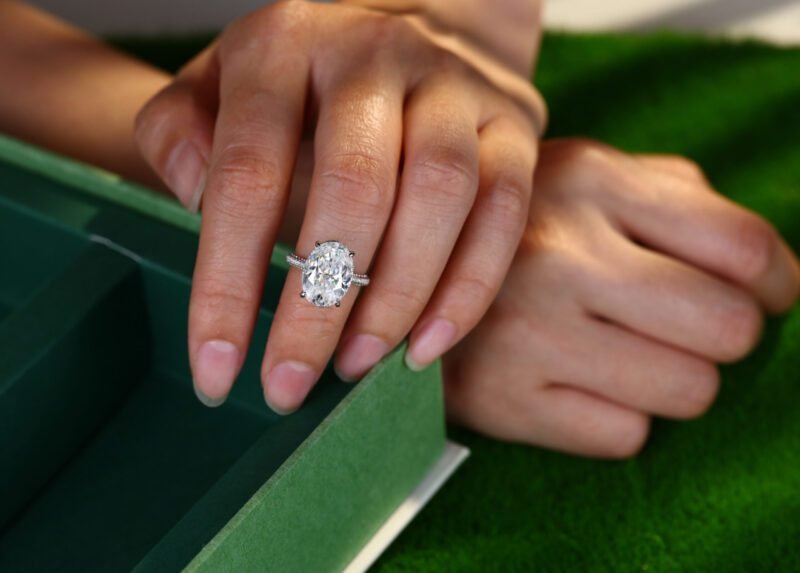 8CT Oval Moissanite Engagement Ring Vintage White gold Diamond ring Half Eternity Moissanite|Diamond wedding ring Bridal promise Anniversary