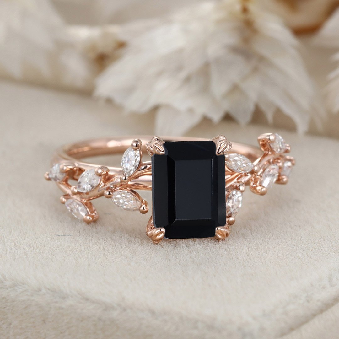 Black Onyx engagement ring vintage pear shaped halo moissanite unique –  Belloring