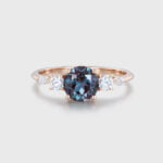 Round Cut Alexandrite Engagement Ring Side Stones Moissanite In 14K Rose Gold