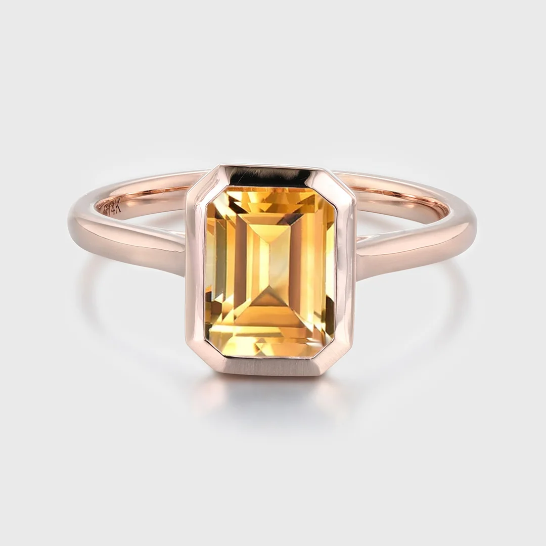 Sterling 14K Citrine sale Ring. Cushion Cut Bezel Set Golden Yellow Quartz Gemstone Ring. November Birthstone.