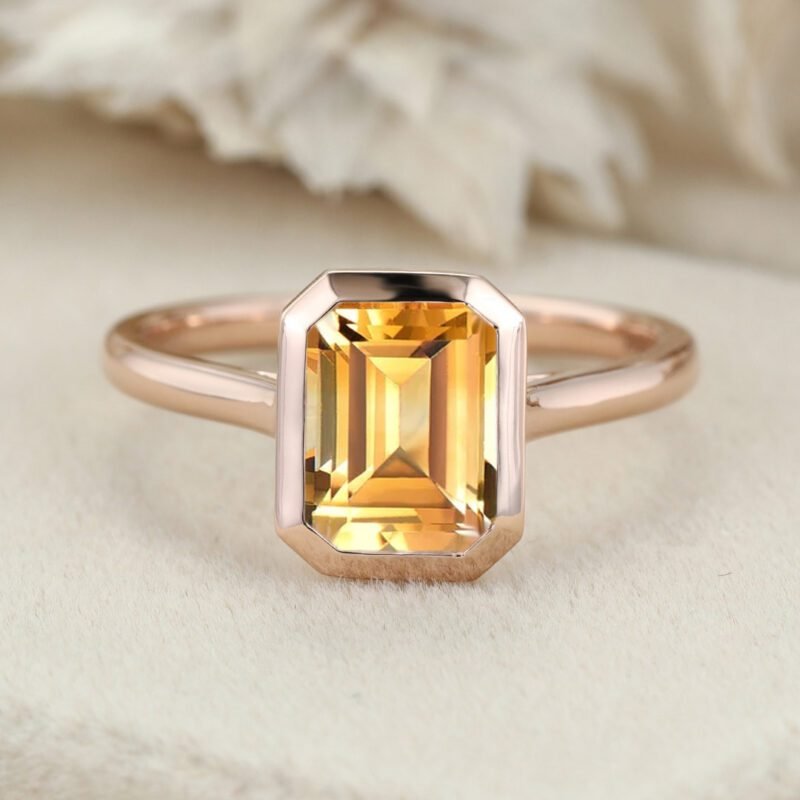 Bezel Citrine Engagement Ring 14K Rose Gold Ring Bezel Set Solitaire Ring Wedding Ring Bezel Set November Birthstone Anniversary Gift Ring
