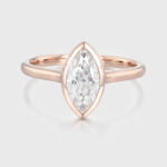 Bezel Set 1 Carat Marquise Cut Moissanite Solitaire Engagement Ring Solid Rose Gold