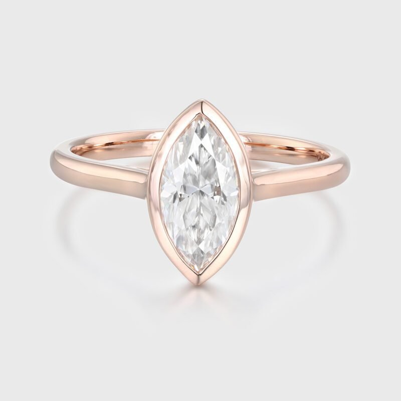 Bezel Set 1.0ct Marquise Moissanite Engagement Ring Solitaire Ring 14K Solid Rose Gold Ring Bezel Setting Promise Ring