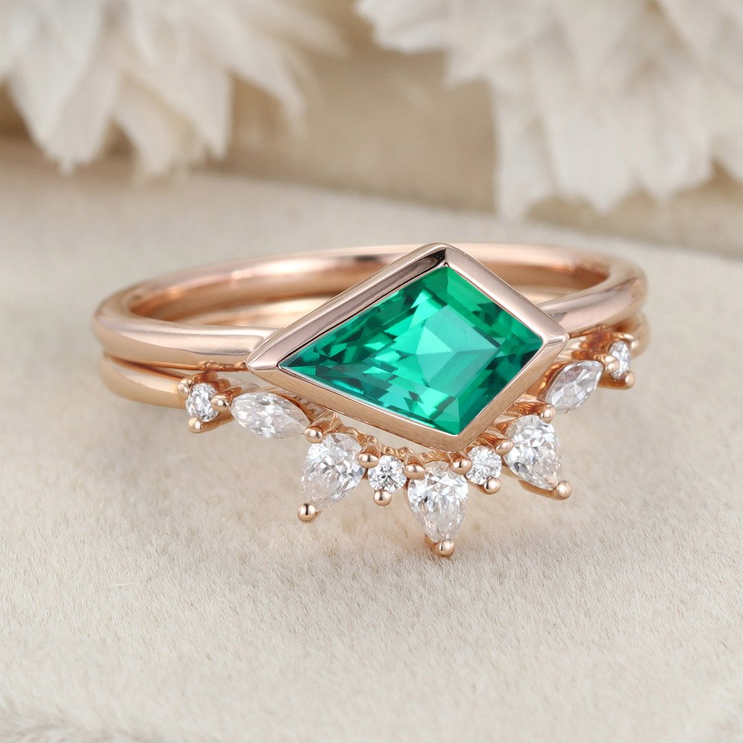 Nature Classic 14K White Gold 1.0 Ct Black Diamond Emerald Leaf and Vine Engagement  Ring Wedding Band Set R340S-14KWGEMBD | Art Masters Jewelry