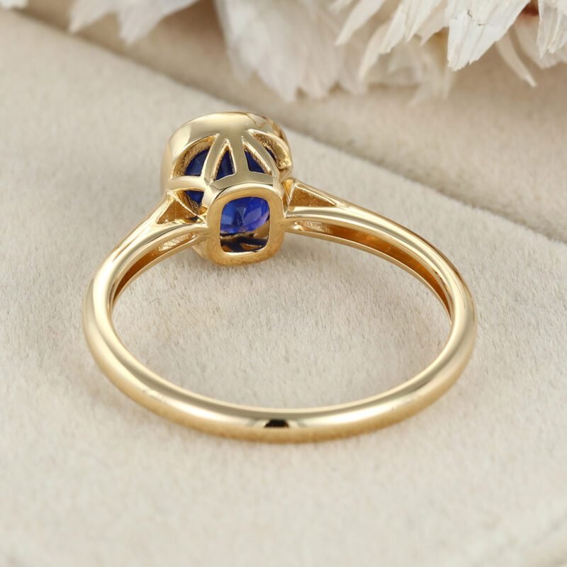 Blue Sapphire Engagement Ring 14K Yellow Gold Engagement ring Cushion Cut Blue Sapphire Wedding Ring Promise Anniversary gift for Women