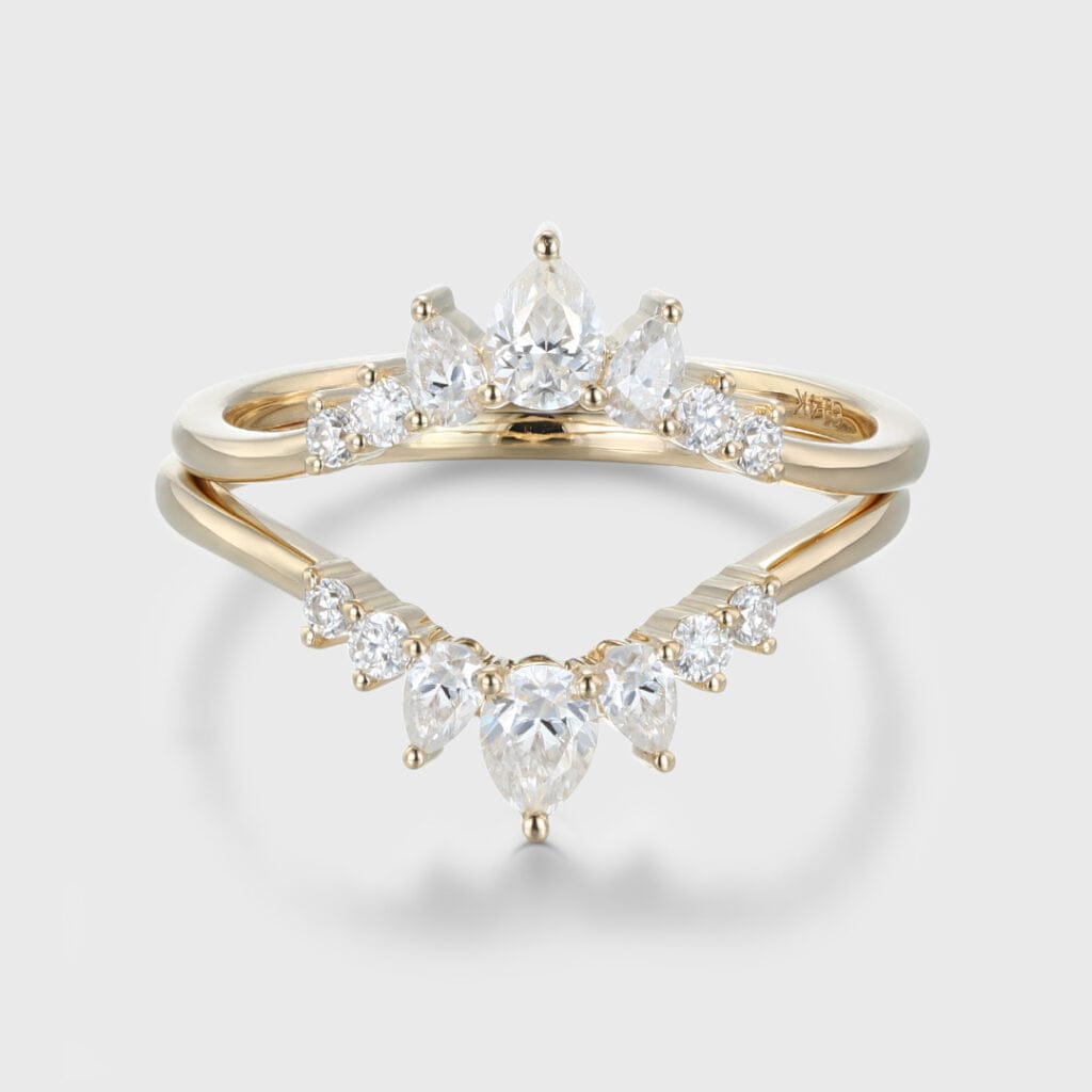 2-Piece Curved Moissanite Wedding Band, Pear Shaped Diamond Yellow Gold ...