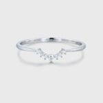 Curved Diamond Wedding Band in 14K White Gold, Unique Handmade Stacking Ring for Women, Custom Matching Promise Gift