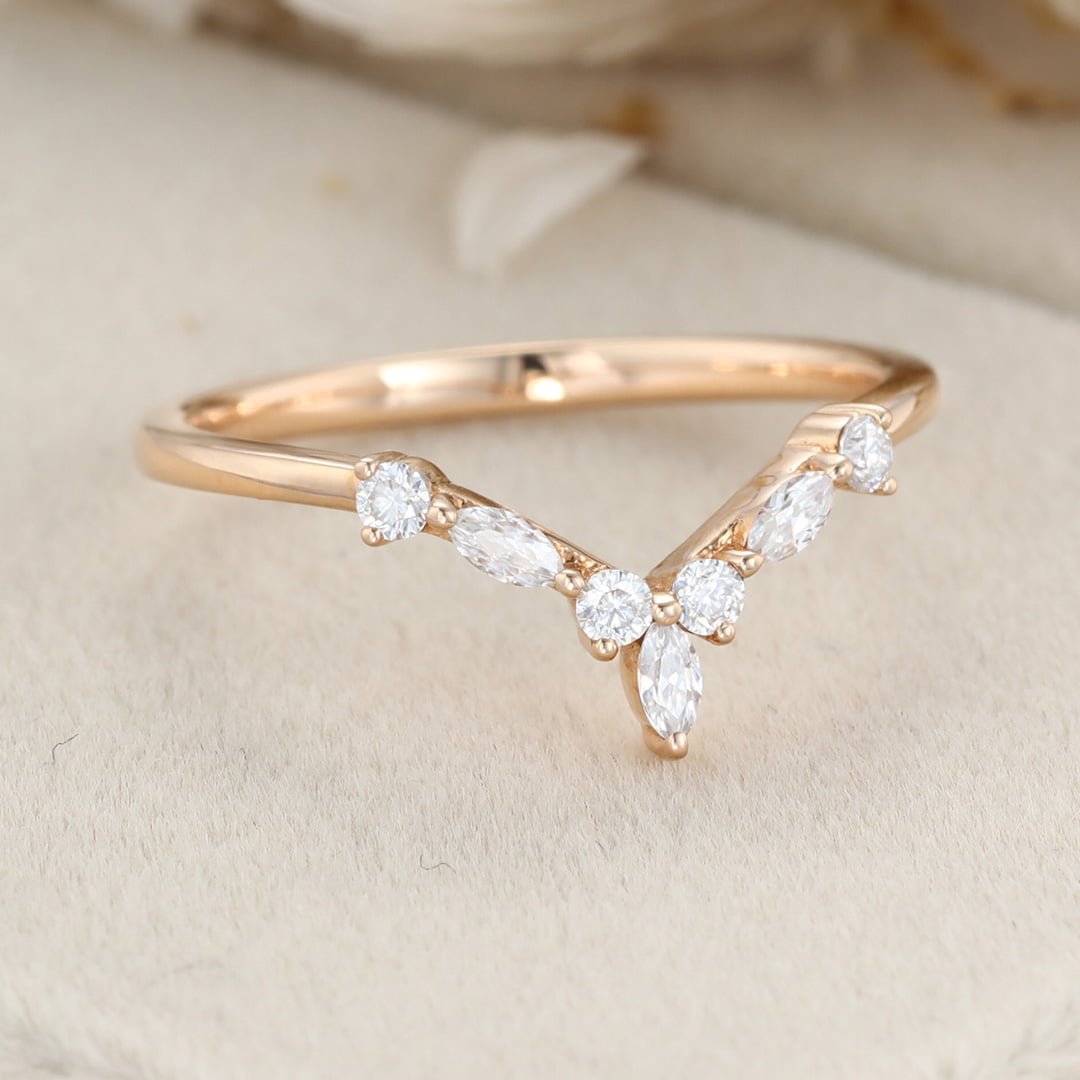 Rose Gold Diamond Curved Wedding Band Stacking Matching Bridal Custom  Promise Ring - Oveela Jewelry