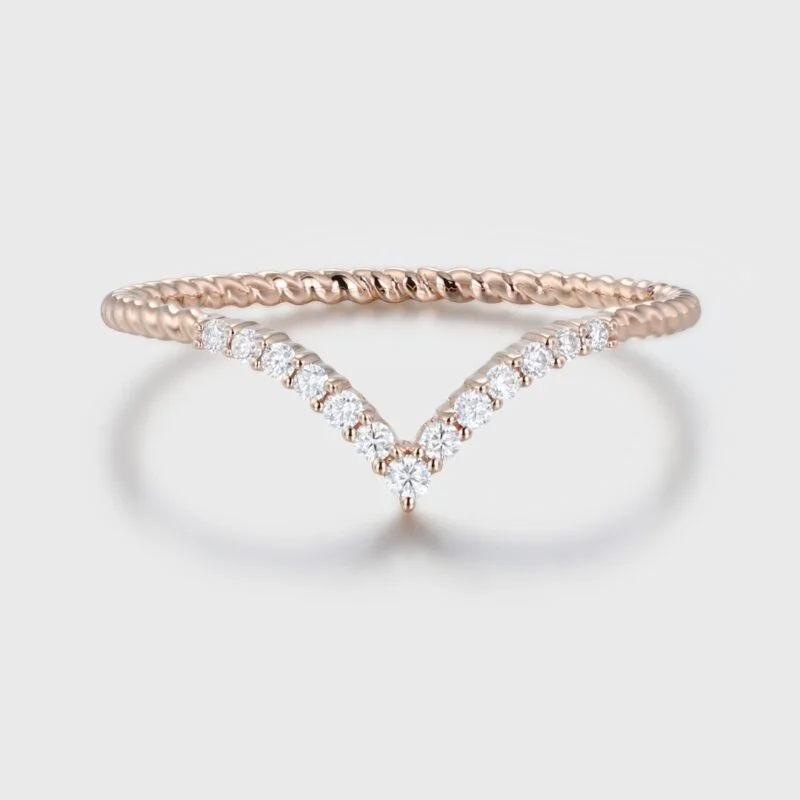 Simple Lab Diamond Curved Wedding Band In 14K Rose Gold