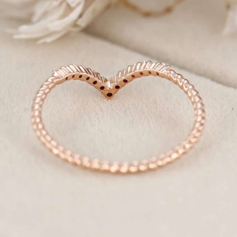 Curved wedding band 14K rose gold Unique Simple Promise Diamond Mathing band women Handmade custom wedding ring Anniversary gift for her