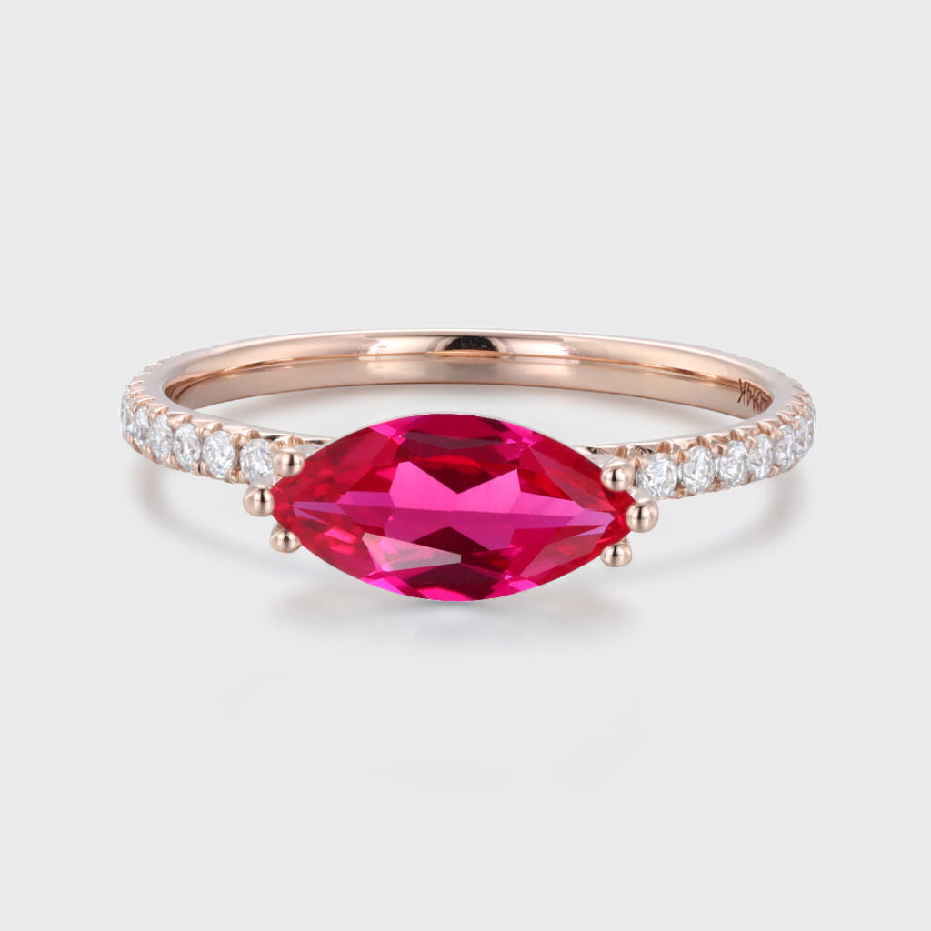 Outlet 2Ct Marquise Cut Pink Ruby Flower Lab Created Wedding Ring 14K White Gold Plated, Gift For Someone, Enhancer Band