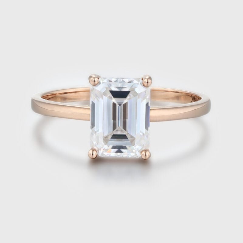 2 Carat Emerald Cut Moissanite Solitaire Engagement Ring In 14k Solid Gold