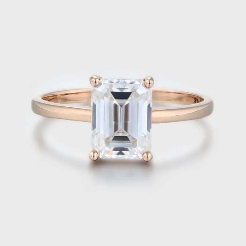 2 Carat Emerald Cut Moissanite Solitaire Engagement Ring In 14k Solid Gold